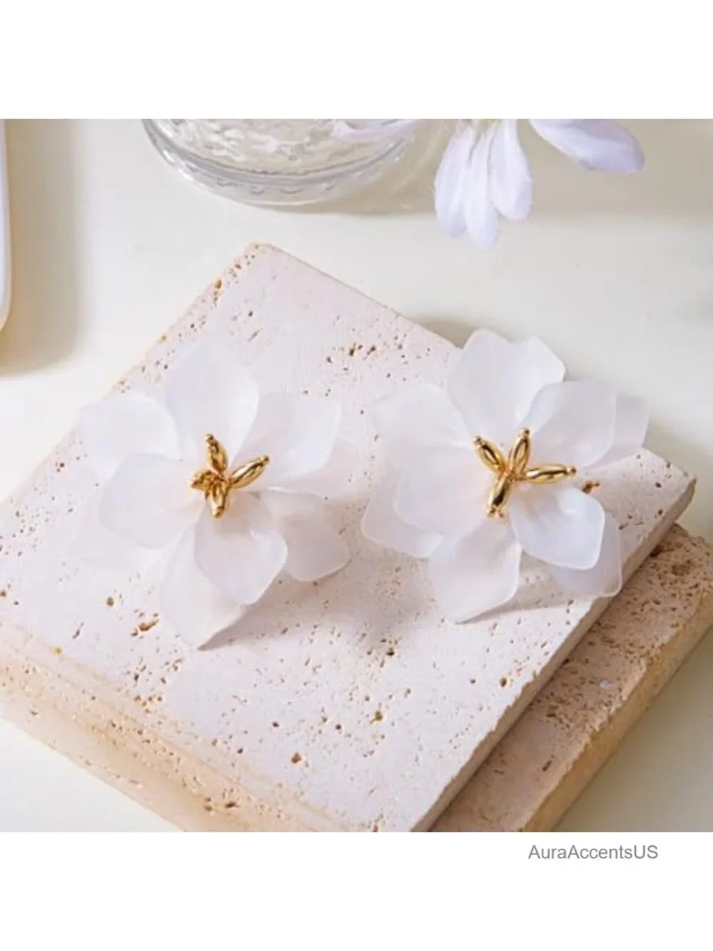 Layered Resin Petal Flower Earrings Statement Jewelry for Women